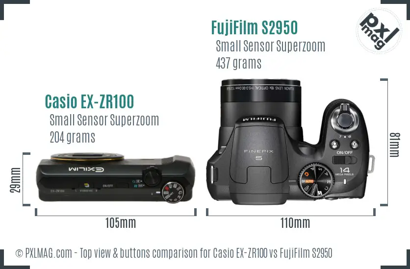 Casio EX-ZR100 vs FujiFilm S2950 top view buttons comparison