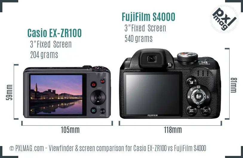 Casio EX-ZR100 vs FujiFilm S4000 Screen and Viewfinder comparison