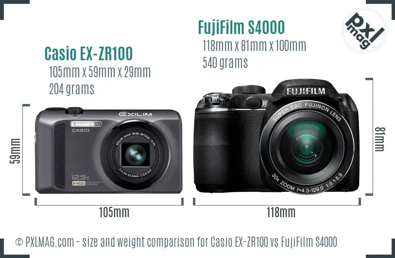 Casio EX-ZR100 vs FujiFilm S4000 size comparison