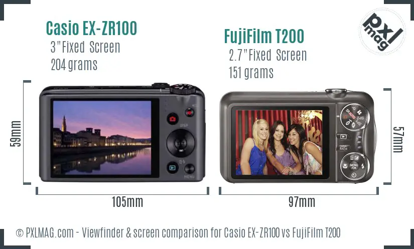 Casio EX-ZR100 vs FujiFilm T200 Screen and Viewfinder comparison