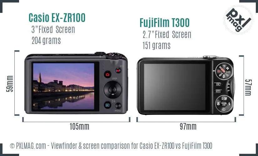 Casio EX-ZR100 vs FujiFilm T300 Screen and Viewfinder comparison
