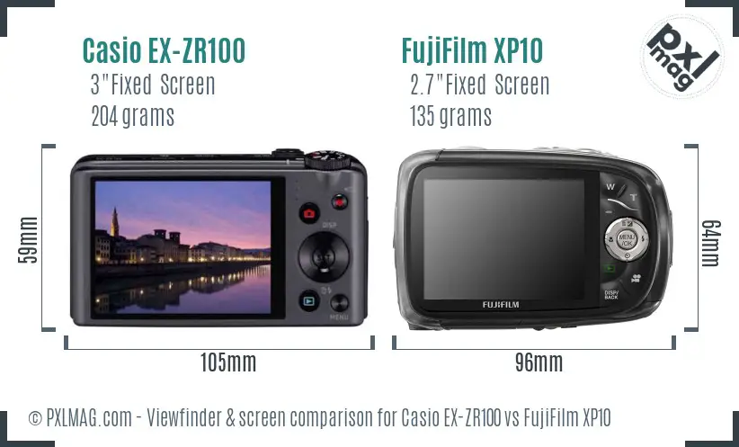 Casio EX-ZR100 vs FujiFilm XP10 Screen and Viewfinder comparison