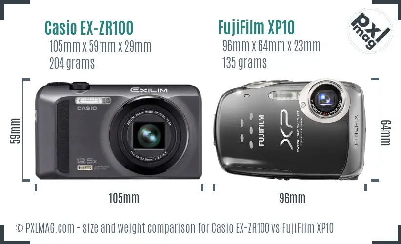 Casio EX-ZR100 vs FujiFilm XP10 size comparison