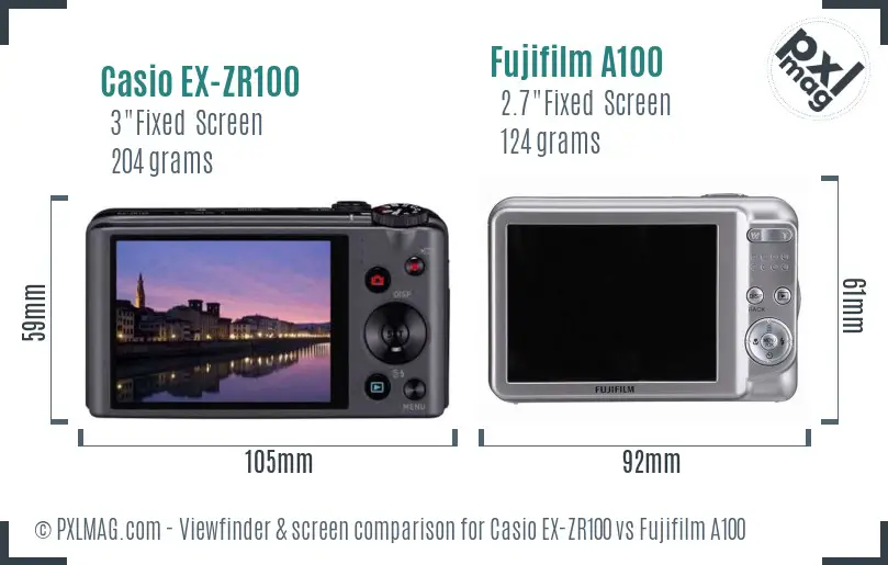 Casio EX-ZR100 vs Fujifilm A100 Screen and Viewfinder comparison