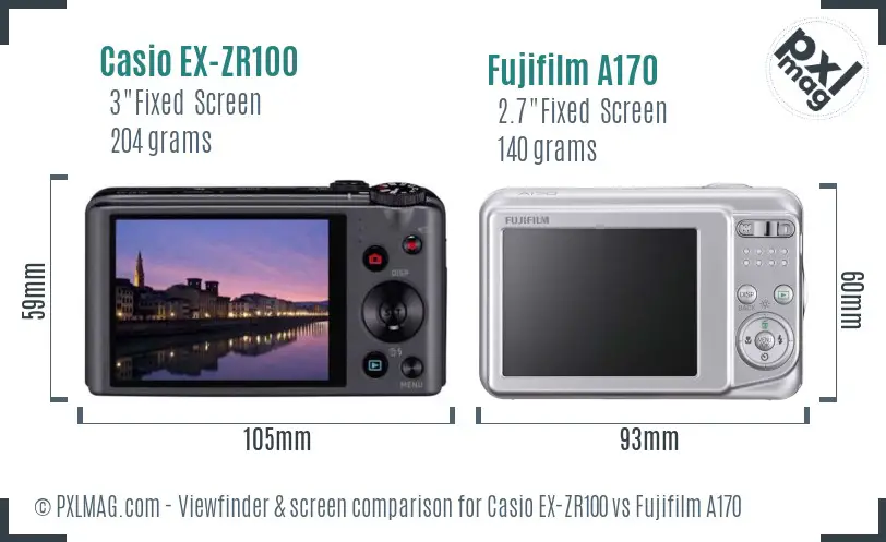 Casio EX-ZR100 vs Fujifilm A170 Screen and Viewfinder comparison