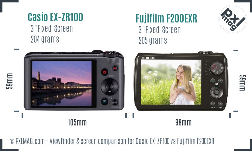 Casio EX-ZR100 vs Fujifilm F200EXR Screen and Viewfinder comparison