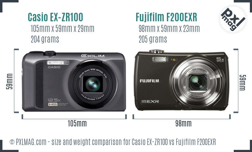 Casio EX-ZR100 vs Fujifilm F200EXR size comparison Casio EX-ZR100 vs Fujifilm F200EXR size comparison