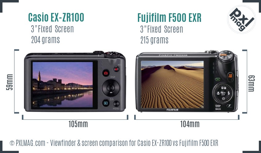 Casio EX-ZR100 vs Fujifilm F500 EXR Screen and Viewfinder comparison