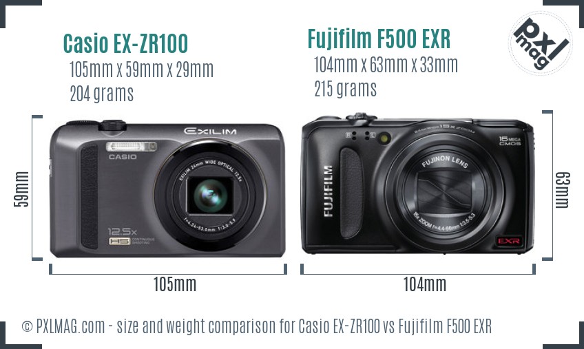 Casio EX-ZR100 vs Fujifilm F500 EXR size comparison