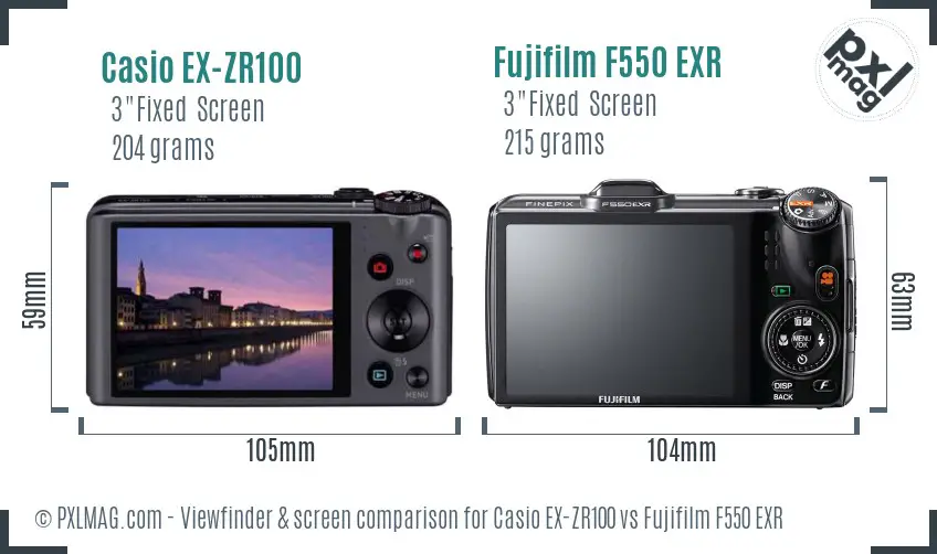 Casio EX-ZR100 vs Fujifilm F550 EXR Screen and Viewfinder comparison