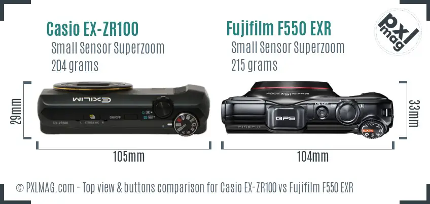 Casio EX-ZR100 vs Fujifilm F550 EXR top view buttons comparison