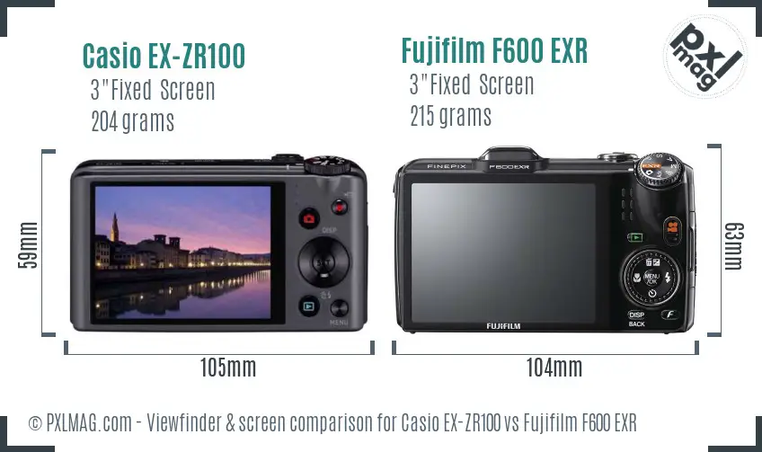 Casio EX-ZR100 vs Fujifilm F600 EXR Screen and Viewfinder comparison