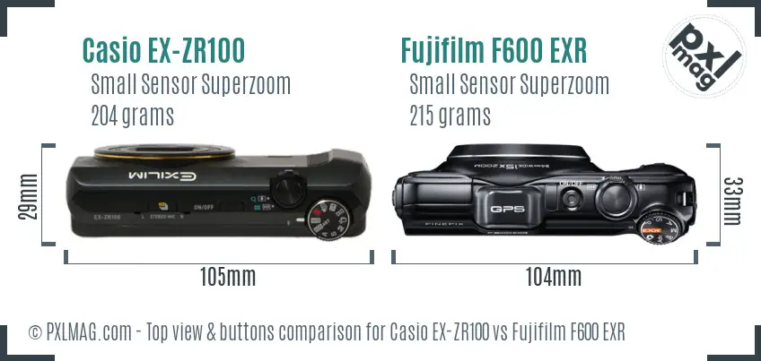 Casio EX-ZR100 vs Fujifilm F600 EXR top view buttons comparison