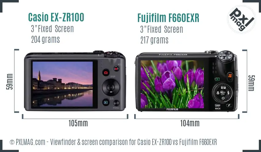 Casio EX-ZR100 vs Fujifilm F660EXR Screen and Viewfinder comparison Casio EX-ZR100 vs Fujifilm F660EXR Screen and Viewfinder comparison