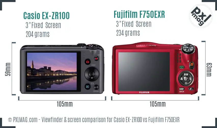 Casio EX-ZR100 vs Fujifilm F750EXR Screen and Viewfinder comparison Casio EX-ZR100 vs Fujifilm F750EXR Screen and Viewfinder comparison