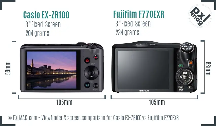 Casio EX-ZR100 vs Fujifilm F770EXR Screen and Viewfinder comparison