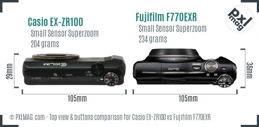 Casio EX-ZR100 vs Fujifilm F770EXR top view buttons comparison