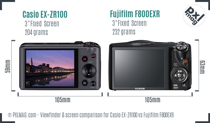 Casio EX-ZR100 vs Fujifilm F800EXR Screen and Viewfinder comparison