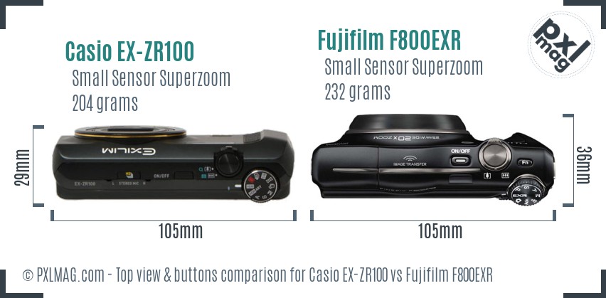 Casio EX-ZR100 vs Fujifilm F800EXR top view buttons comparison