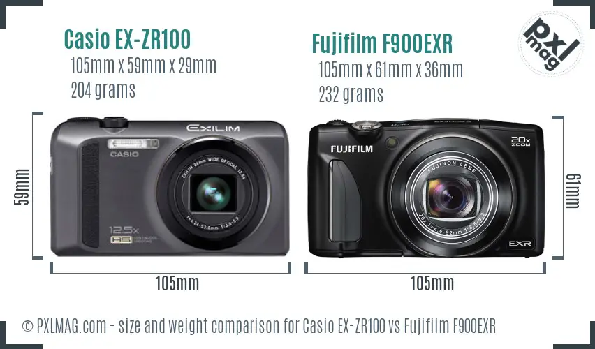 Casio EX-ZR100 vs Fujifilm F900EXR size comparison
