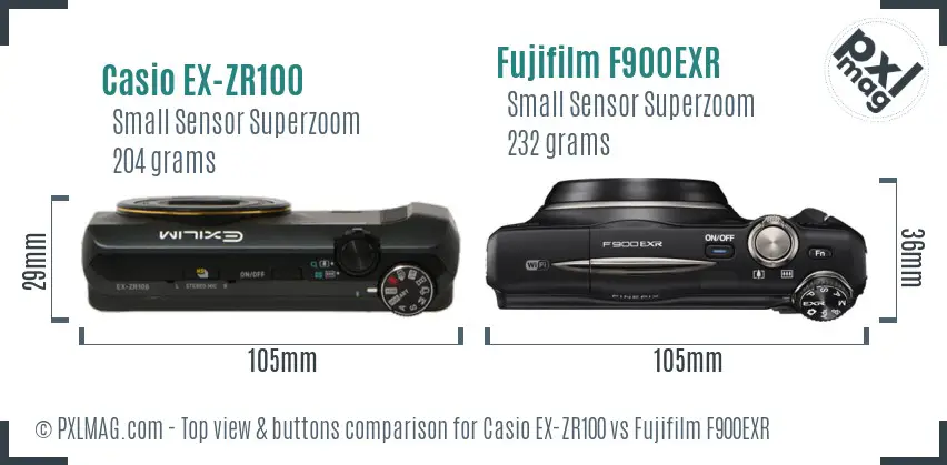 Casio EX-ZR100 vs Fujifilm F900EXR top view buttons comparison