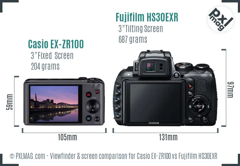 Casio EX-ZR100 vs Fujifilm HS30EXR Screen and Viewfinder comparison