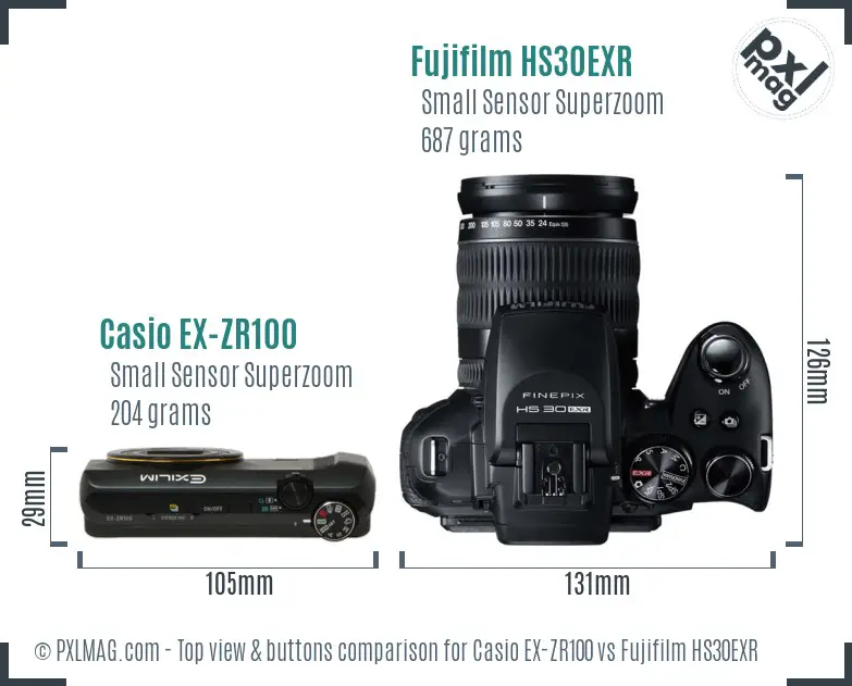 Casio EX-ZR100 vs Fujifilm HS30EXR top view buttons comparison