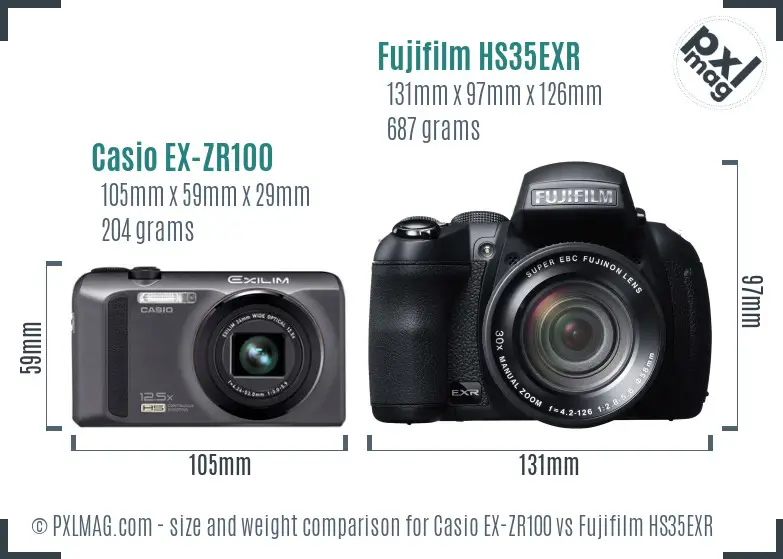 Casio EX-ZR100 vs Fujifilm HS35EXR size comparison