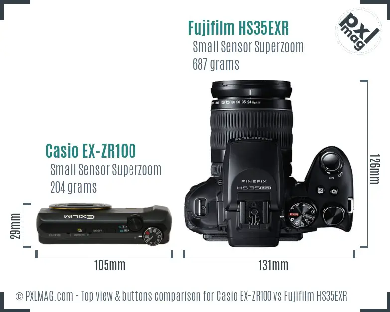 Casio EX-ZR100 vs Fujifilm HS35EXR top view buttons comparison