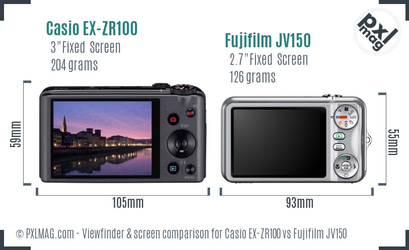 Casio EX-ZR100 vs Fujifilm JV150 Screen and Viewfinder comparison