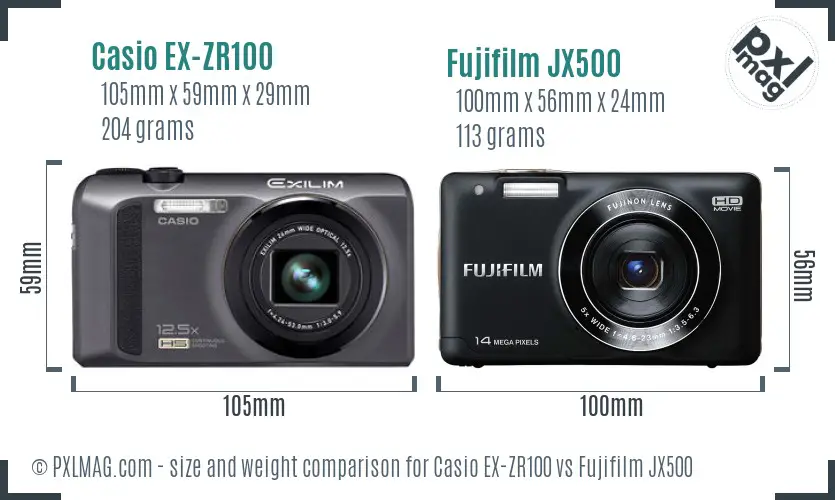 Casio EX-ZR100 vs Fujifilm JX500 size comparison