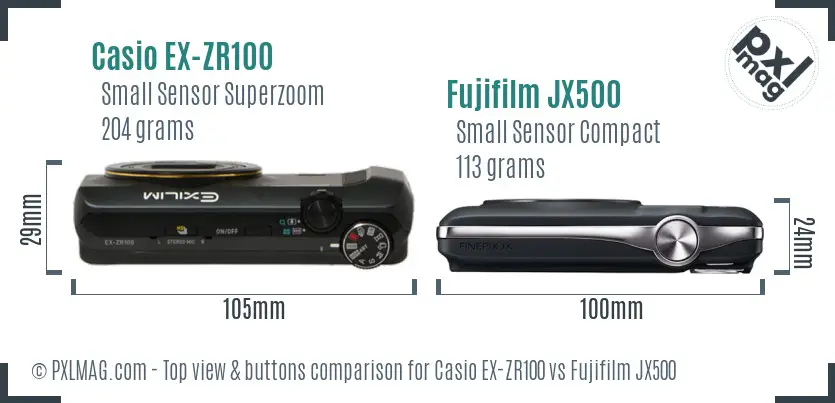 Casio EX-ZR100 vs Fujifilm JX500 top view buttons comparison