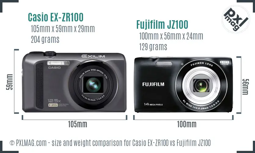 Casio EX-ZR100 vs Fujifilm JZ100 size comparison