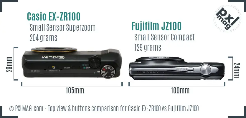 Casio EX-ZR100 vs Fujifilm JZ100 top view buttons comparison