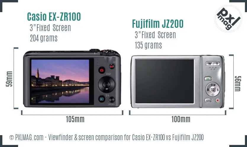 Casio EX-ZR100 vs Fujifilm JZ200 Screen and Viewfinder comparison