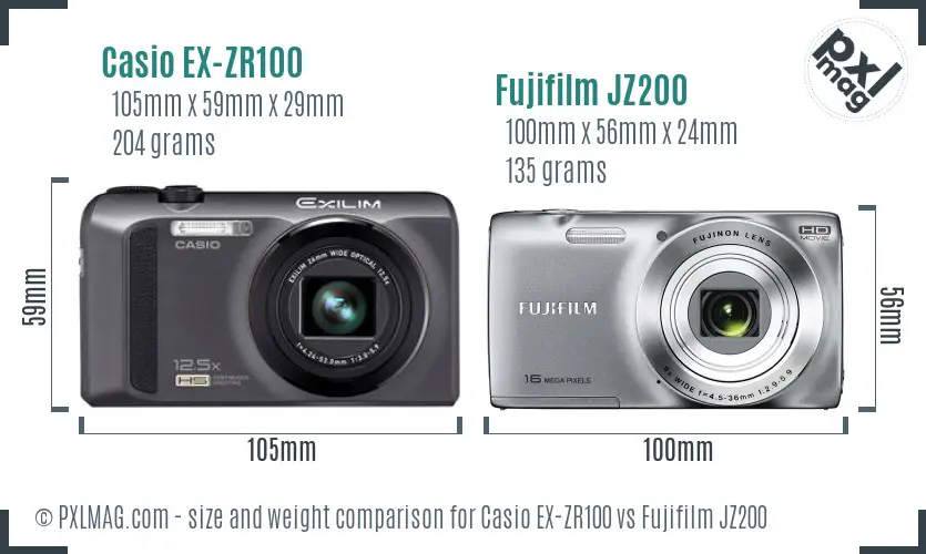 Casio EX-ZR100 vs Fujifilm JZ200 size comparison