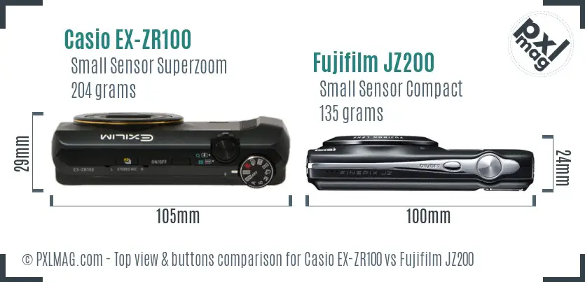 Casio EX-ZR100 vs Fujifilm JZ200 top view buttons comparison