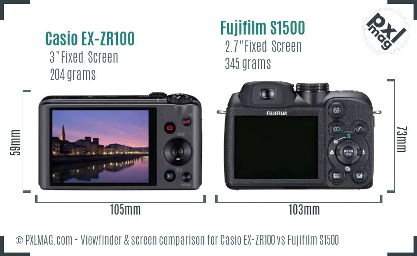 Casio EX-ZR100 vs Fujifilm S1500 Screen and Viewfinder comparison