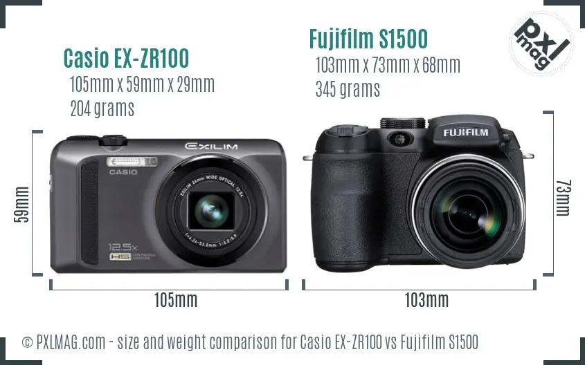 Casio EX-ZR100 vs Fujifilm S1500 size comparison