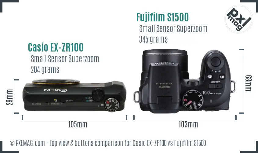 Casio EX-ZR100 vs Fujifilm S1500 top view buttons comparison