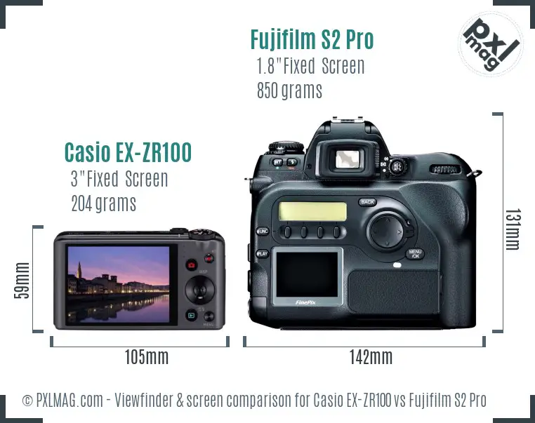 Casio EX-ZR100 vs Fujifilm S2 Pro Screen and Viewfinder comparison Casio EX-ZR100 vs Fujifilm S2 Pro Screen and Viewfinder comparison