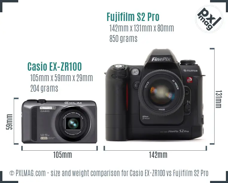 Casio EX-ZR100 vs Fujifilm S2 Pro size comparison Casio EX-ZR100 vs Fujifilm S2 Pro size comparison