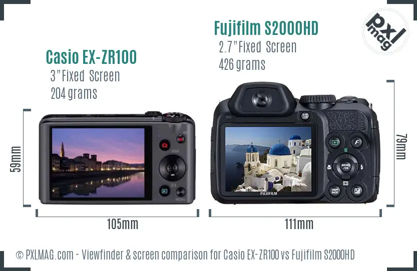 Casio EX-ZR100 vs Fujifilm S2000HD Screen and Viewfinder comparison