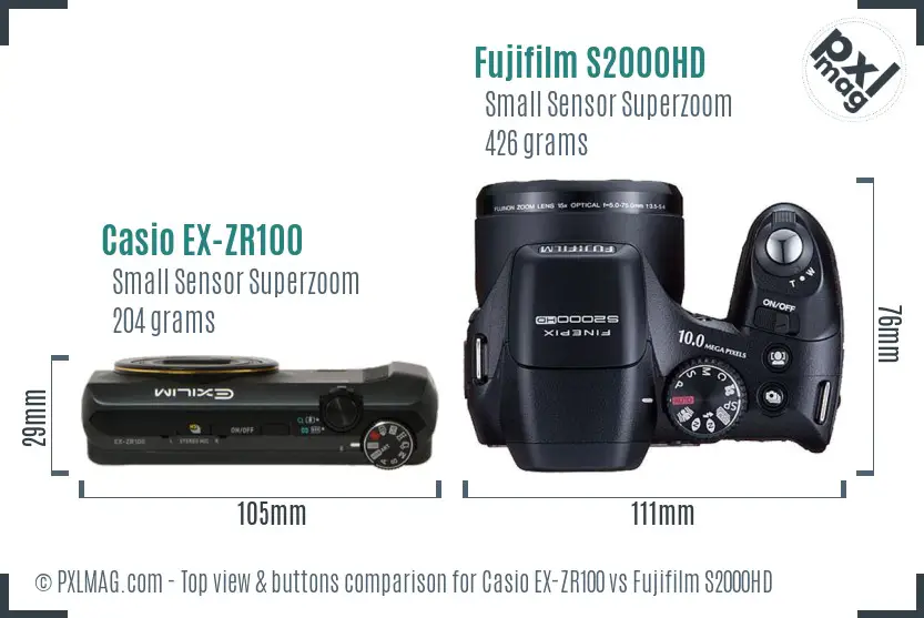 Casio EX-ZR100 vs Fujifilm S2000HD top view buttons comparison