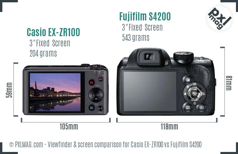 Casio EX-ZR100 vs Fujifilm S4200 Screen and Viewfinder comparison