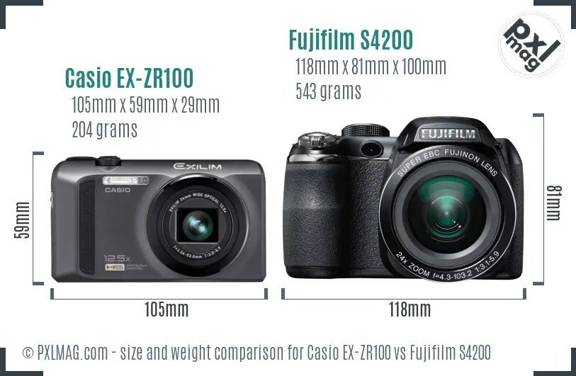 Casio EX-ZR100 vs Fujifilm S4200 size comparison