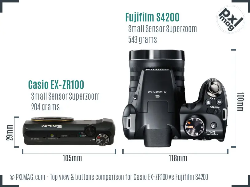 Casio EX-ZR100 vs Fujifilm S4200 top view buttons comparison