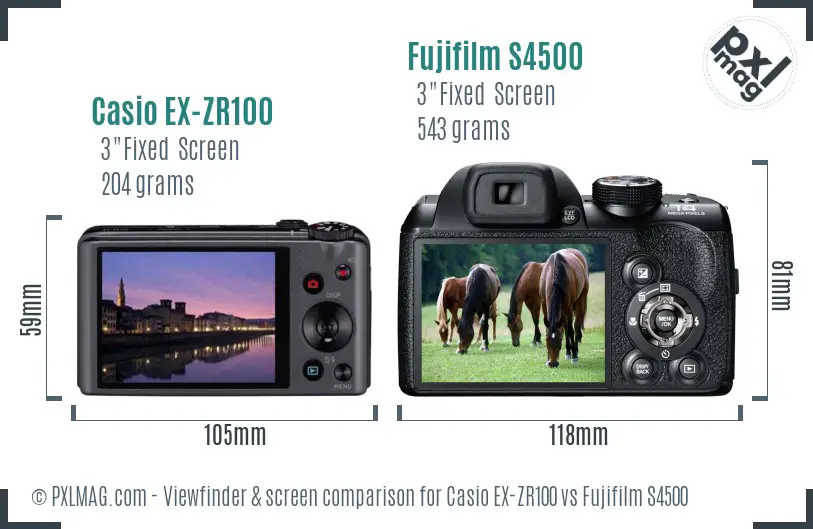 Casio EX-ZR100 vs Fujifilm S4500 Screen and Viewfinder comparison