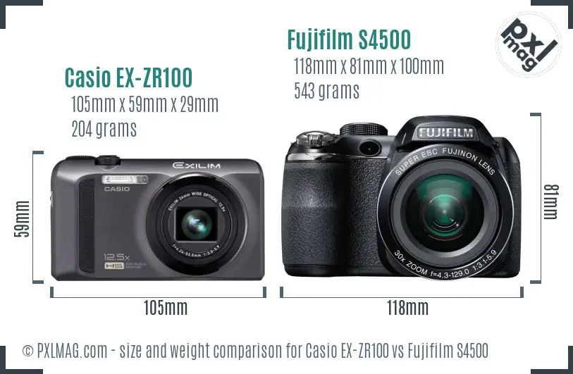 Casio EX-ZR100 vs Fujifilm S4500 size comparison