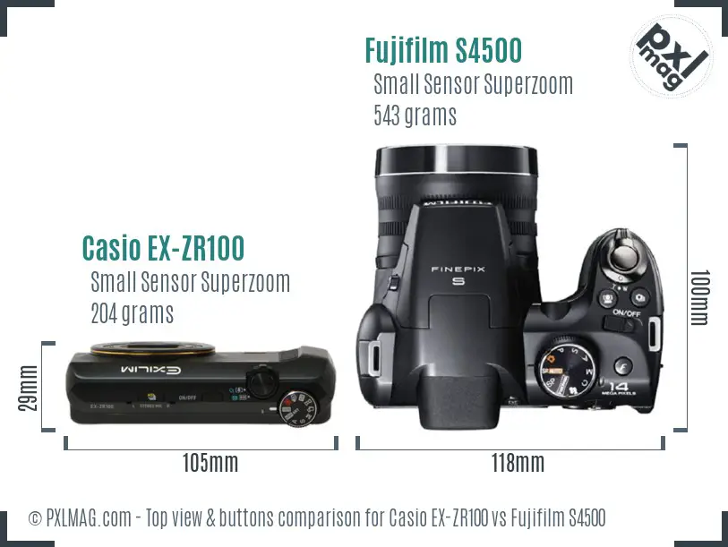 Casio EX-ZR100 vs Fujifilm S4500 top view buttons comparison